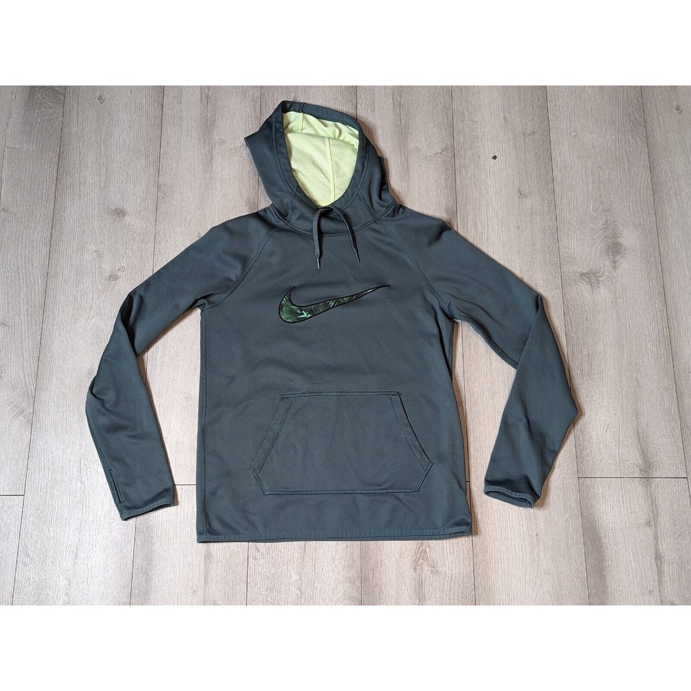 Nike All Time Pullover Hoodie Women Dri-Fit Small Color Gray Green Thumb Holes